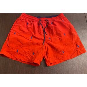 Polo Ralph Lauren Red Swim Trunks Navy Pony Print Shorts XXL Preppy Spring Break